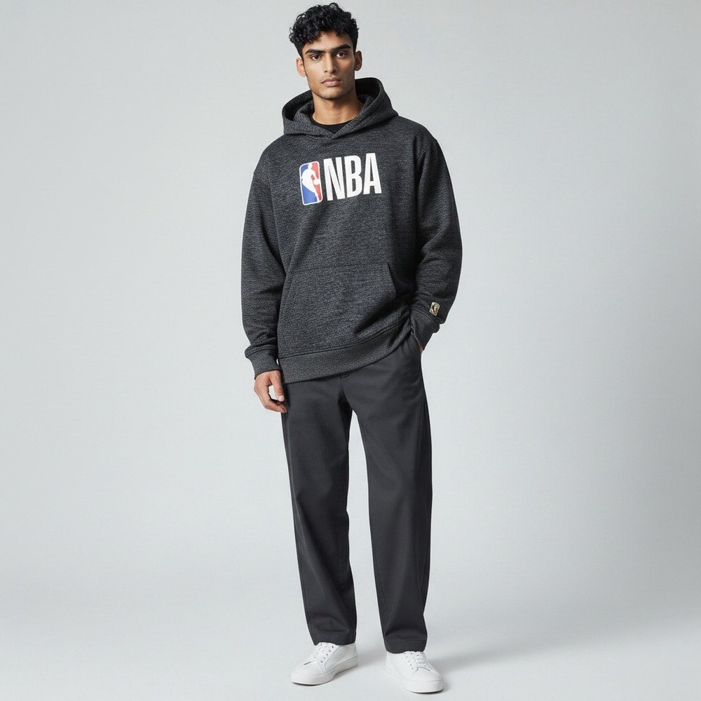 NBA Hoodie Large Charcoal Grey Space Dye Logo Pullover Sweatshirt Mens